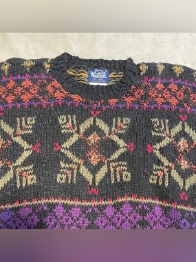 Woolrich Black Crewneck Sweater with Multicolor Fair Isle Accents